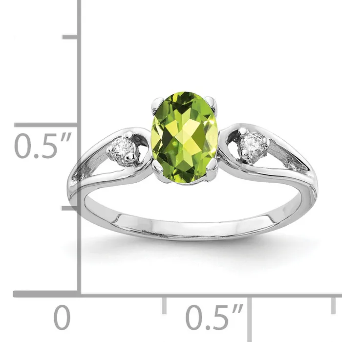 Rings Goldia Solid 14k White Gold 7x5mm Oval Simulated Peridot AA CZ Ring