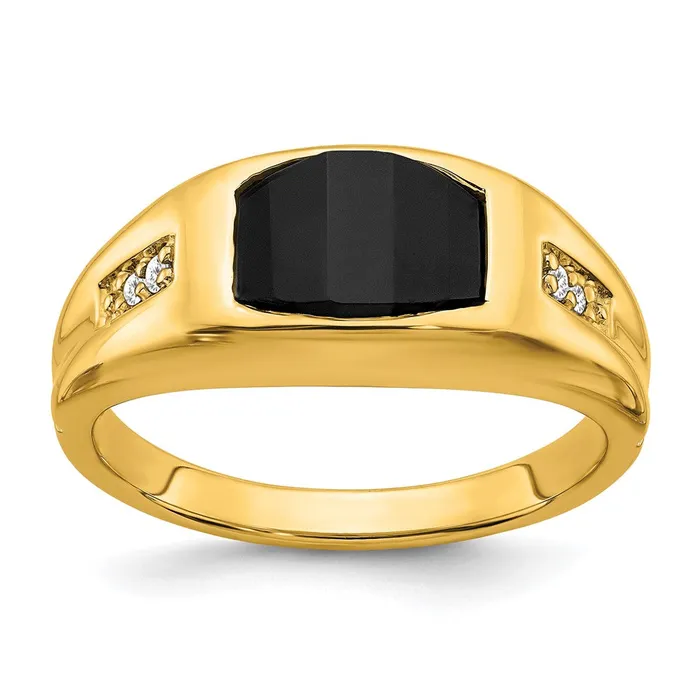 Rings Goldia Solid 14k Yellow Gold Simulated Onyx and CZ Mens Ring