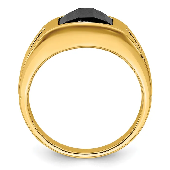 Rings Goldia Solid 14k Yellow Gold Simulated Onyx and CZ Mens Ring