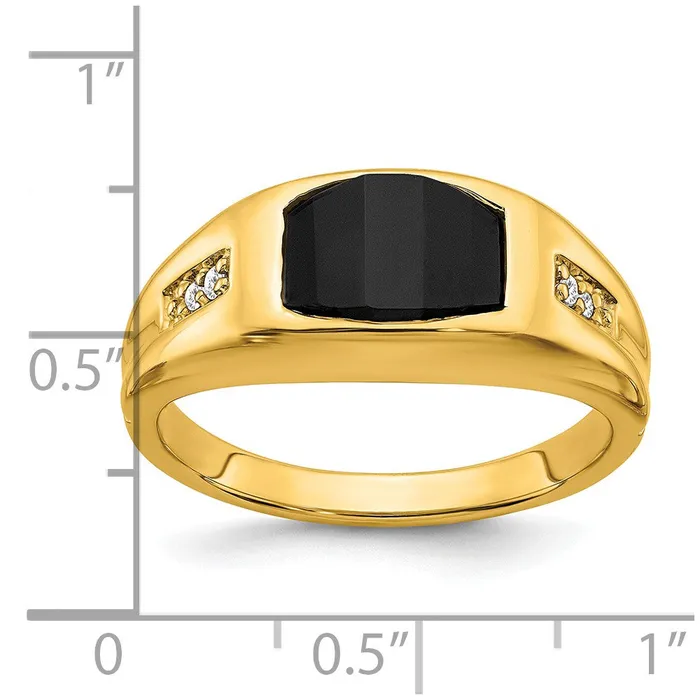 Rings Goldia Solid 14k Yellow Gold Simulated Onyx and CZ Mens Ring