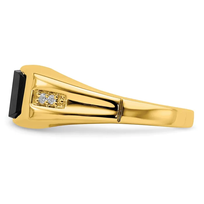 Rings Goldia Solid 14k Yellow Gold Simulated Onyx and CZ Mens Ring