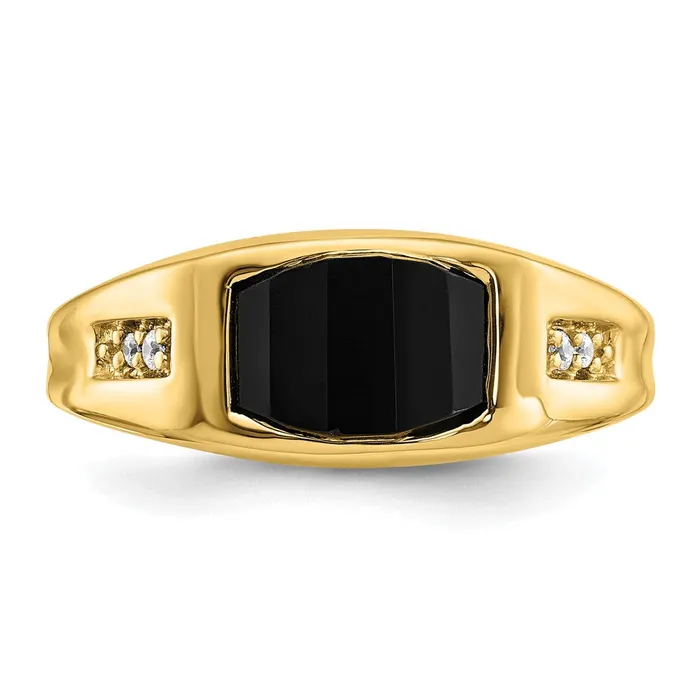 Rings Goldia Solid 14k Yellow Gold Simulated Onyx and CZ Mens Ring