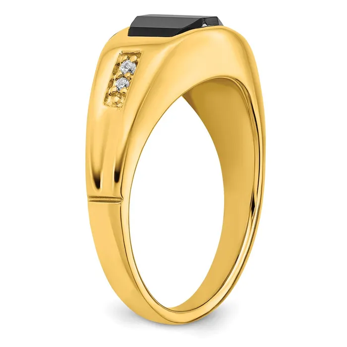 Rings Goldia Solid 14k Yellow Gold Simulated Onyx and CZ Mens Ring