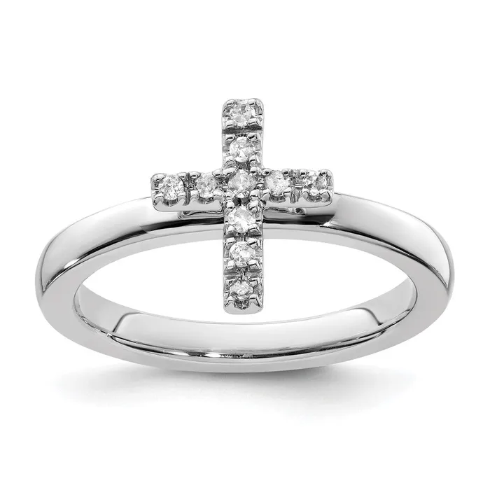 Rings Goldia Sterling Silver Stackable Expressions Cross Diamond Ring