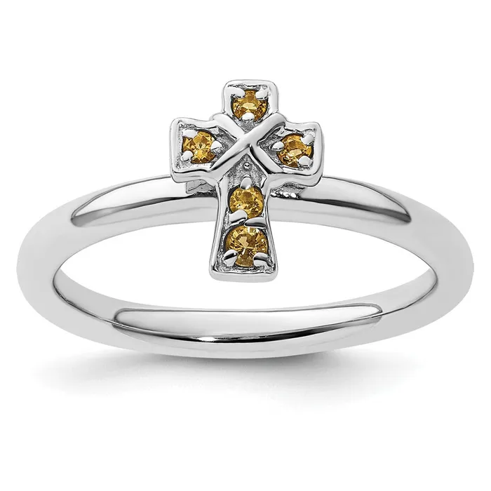 Rings Goldia Sterling Silver Stackable Expressions Rhodium Citrine Cross Ring Rings Goldia Sterling Silver Stackable Expressions Rhodium Citrine Cross Ring
