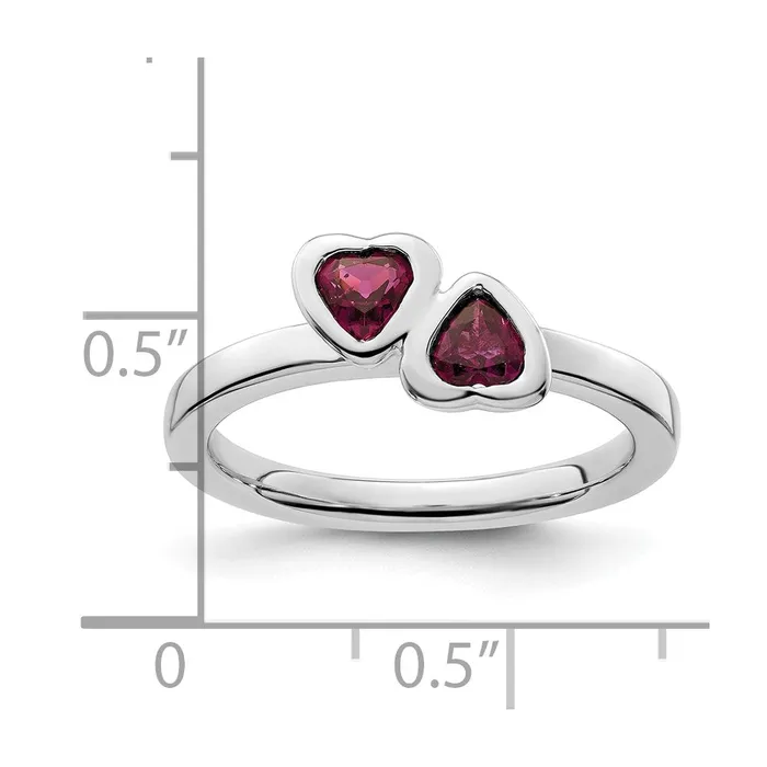 Rings Goldia Sterling Silver Stackable Expressions Rhodolite Garnet Double Heart Ring