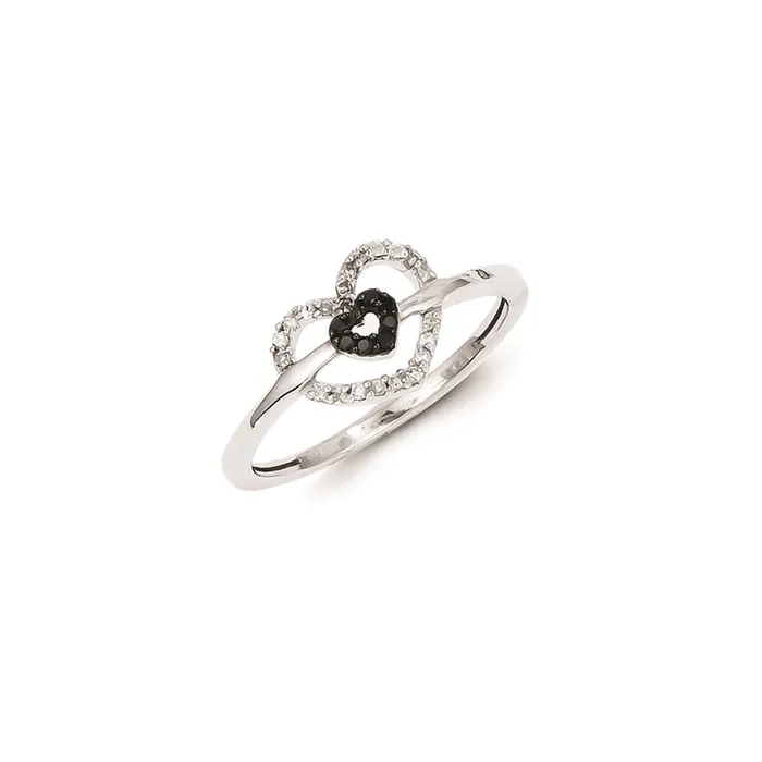 Rings Goldia Sterling Silver w Black and White Diamond Double Heart Ring