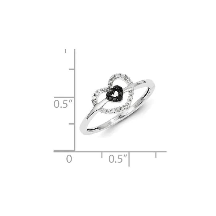 Rings Goldia Sterling Silver w Black and White Diamond Double Heart Ring