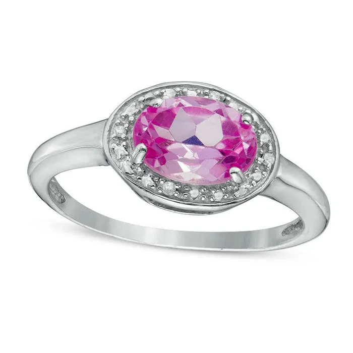 Rings Oval LabCreated Pink Sapphire and Diamond Accent Frame Ring in Sterling Silver Goldia Rings Oval LabCreated Pink Sapphire and Diamond Accent Frame Ring in Sterling Silver Goldia