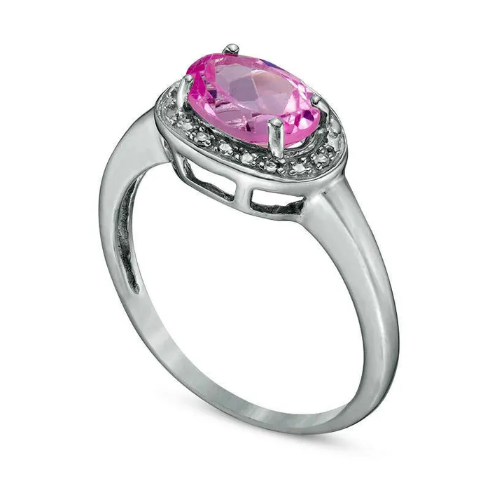 Rings Oval LabCreated Pink Sapphire and Diamond Accent Frame Ring in Sterling Silver Goldia Rings Oval LabCreated Pink Sapphire and Diamond Accent Frame Ring in Sterling Silver Goldia