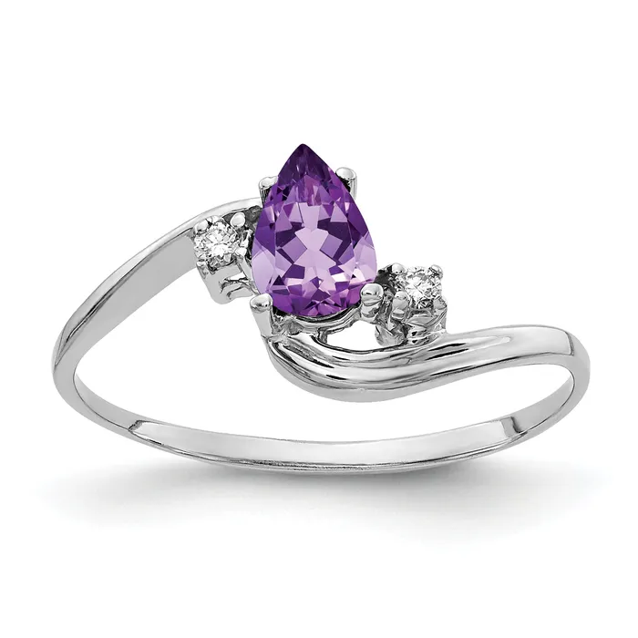 Rings Solid 14k White Gold 6x4mm Pear Simulated Amethyst ChecKer AA CZ Ring Goldia Rings Solid 14k White Gold 6x4mm Pear Simulated Amethyst ChecKer AA CZ Ring Goldia