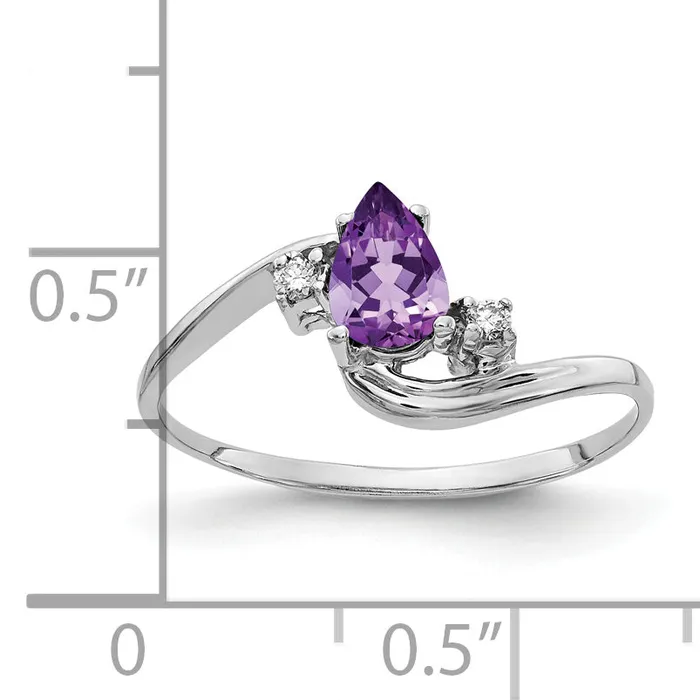 Rings Solid 14k White Gold 6x4mm Pear Simulated Amethyst ChecKer AA CZ Ring Goldia