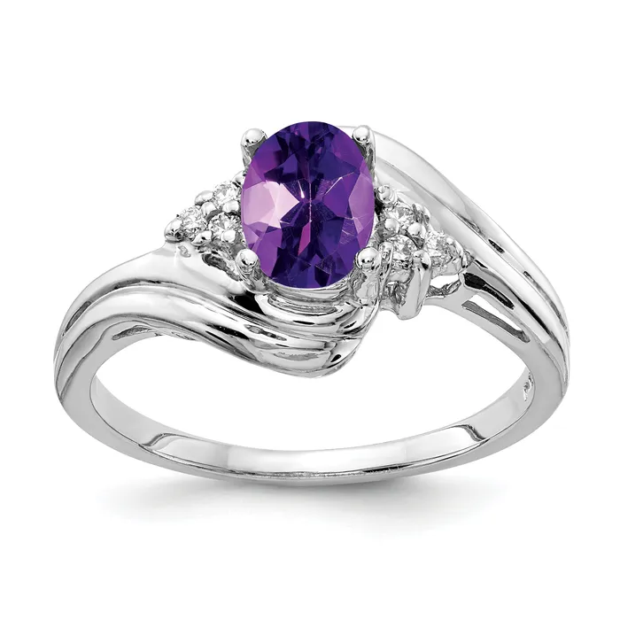 Rings Solid 14k White Gold 7x5mm Oval Simulated Amethyst VS CZ Ring Goldia Rings Solid 14k White Gold 7x5mm Oval Simulated Amethyst VS CZ Ring Goldia