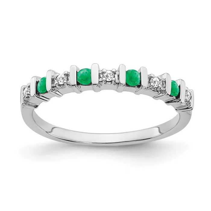 Rings Solid 14k White Gold Simulated Emerald and CZ Band Goldia