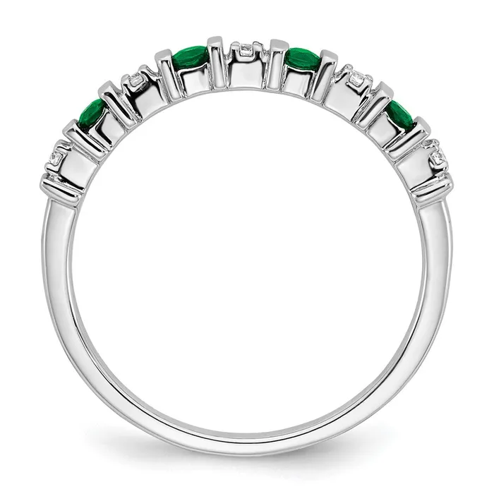 Rings Solid 14k White Gold Simulated Emerald and CZ Band Goldia
