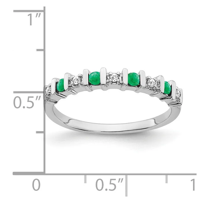 Rings Solid 14k White Gold Simulated Emerald and CZ Band Goldia