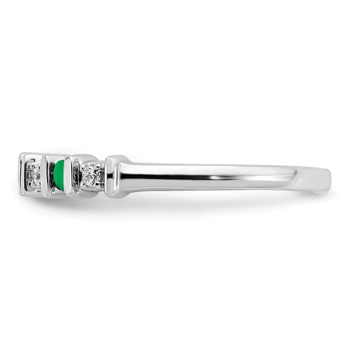 Rings Solid 14k White Gold Simulated Emerald and CZ Band Goldia