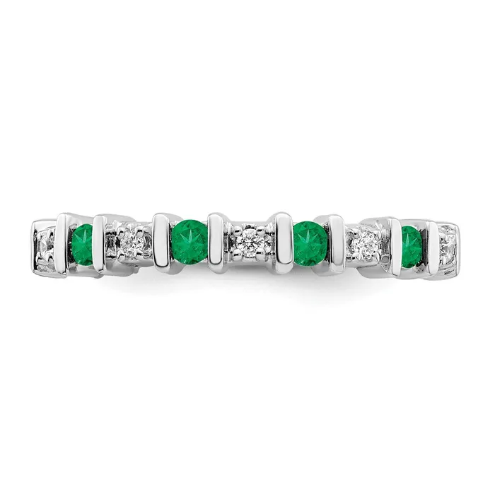 Rings Solid 14k White Gold Simulated Emerald and CZ Band Goldia