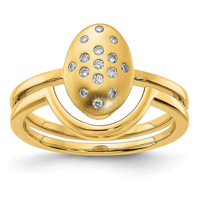 Rings Solid 14k Yellow Gold Satin and Polished Simulated CZ Oval wBar Ring Goldia Rings Solid 14k Yellow Gold Satin and Polished Simulated CZ Oval wBar Ring Goldia