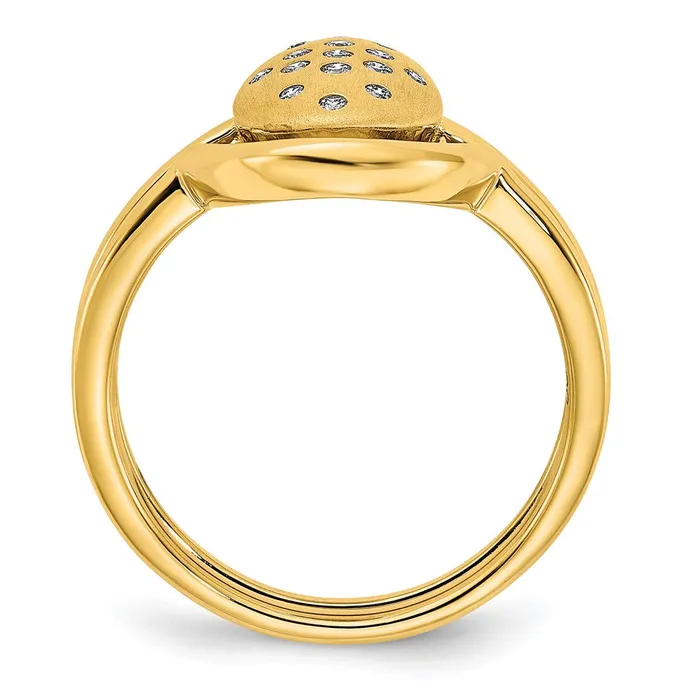 Rings Solid 14k Yellow Gold Satin and Polished Simulated CZ Oval wBar Ring Goldia