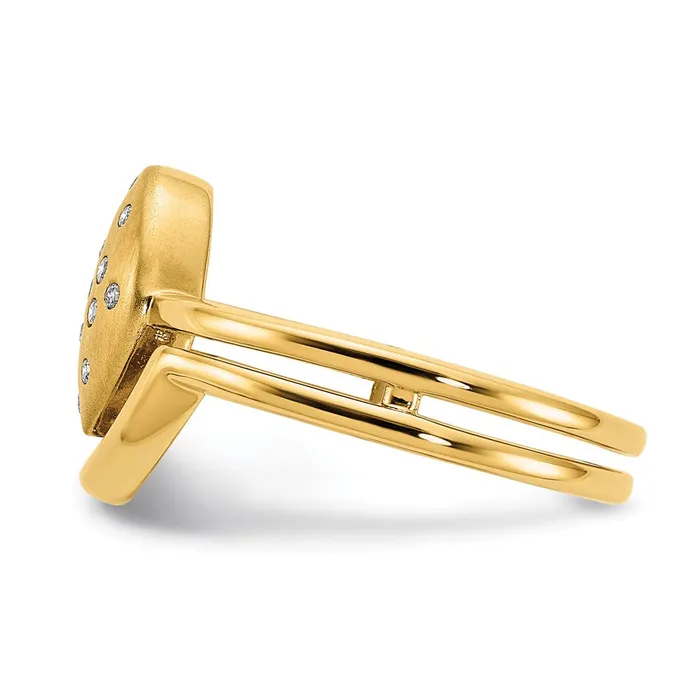 Rings Solid 14k Yellow Gold Satin and Polished Simulated CZ Oval wBar Ring Goldia