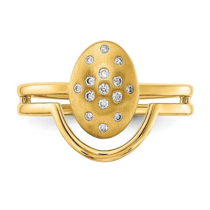 Rings Solid 14k Yellow Gold Satin and Polished Simulated CZ Oval wBar Ring Goldia