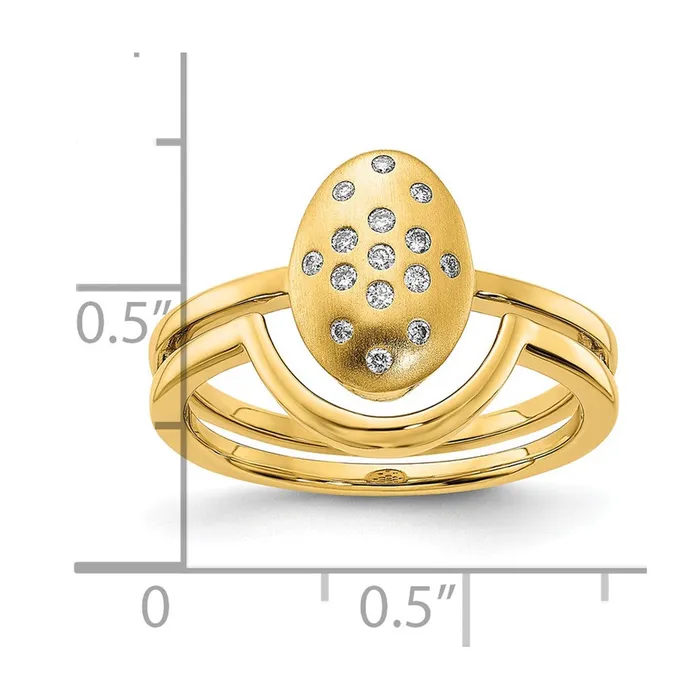 Rings Solid 14k Yellow Gold Satin and Polished Simulated CZ Oval wBar Ring Goldia