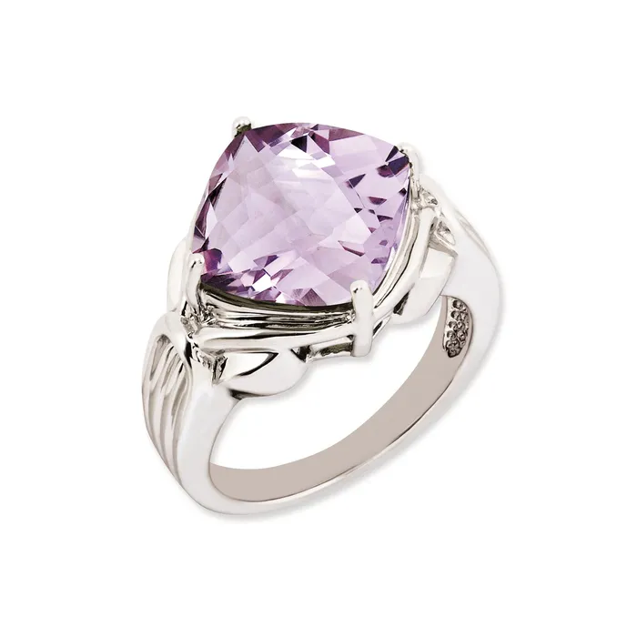 Rings Sterling Silver 14K White Gold Plated CheckerCut Pink Quartz Gemstone Birthstone Ring Fine Jewelry Gift for Her Goldia Rings Sterling Silver 14K White Gold Plated CheckerCut Pink Quartz Gemstone Birthstone Ring Fine Jewelry Gift for Her Goldia