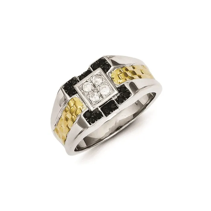 Rings Sterling Silver and Gold Plated Black u0026 White Diamond Mens Ring Goldia Rings Sterling Silver and Gold Plated Black u0026 White Diamond Mens Ring Goldia