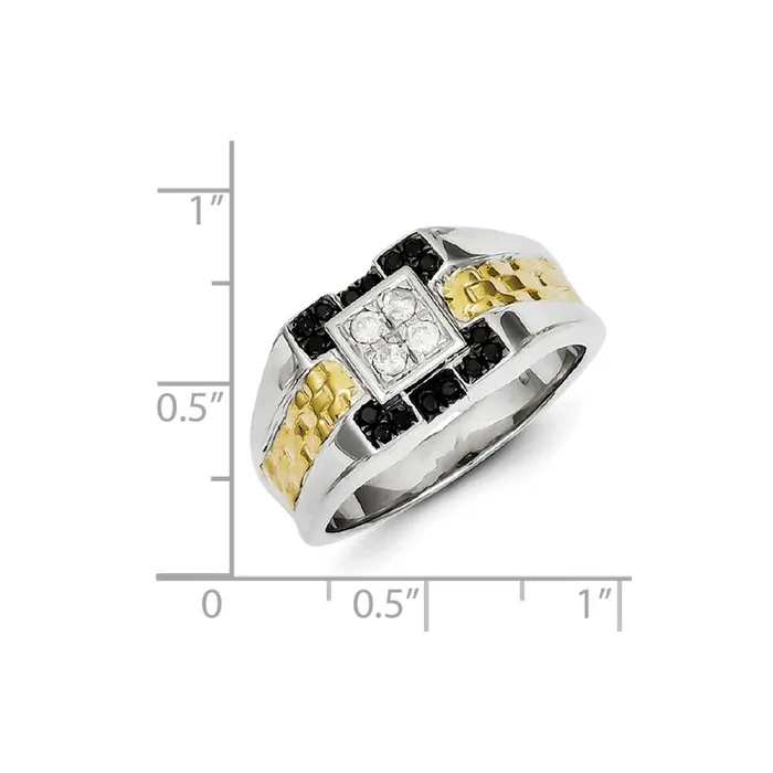 Rings Sterling Silver and Gold Plated Black u0026 White Diamond Mens Ring Goldia