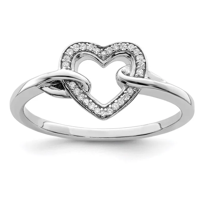 Rings Sterling Silver Rhodium Plated Diamond Heart Ring Goldia