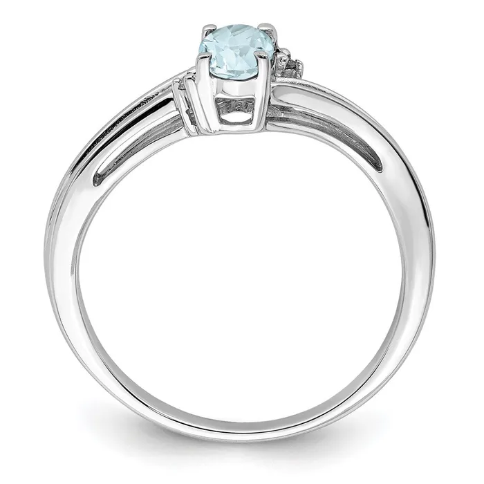 Rings Sterling Silver Rhodium Plated Diamond u0026 Aquamarine Oval Ring Goldia