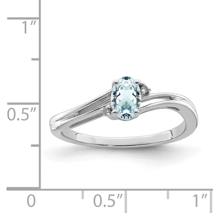 Rings Sterling Silver Rhodium Plated Diamond u0026 Aquamarine Oval Ring Goldia