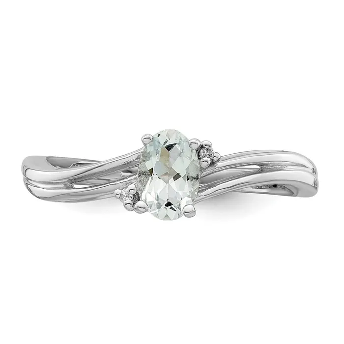 Rings Sterling Silver Rhodium Plated Diamond u0026 Aquamarine Oval Ring Goldia