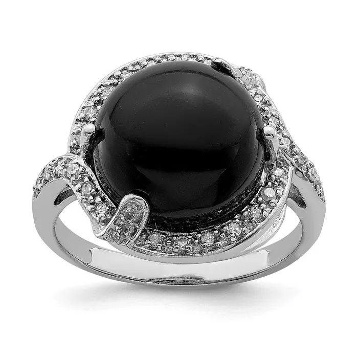 Rings Sterling Silver Rhodiumplated Onyx and Diamond Ring Goldia