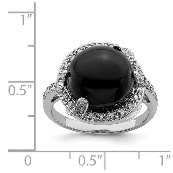 Rings Sterling Silver Rhodiumplated Onyx and Diamond Ring Goldia