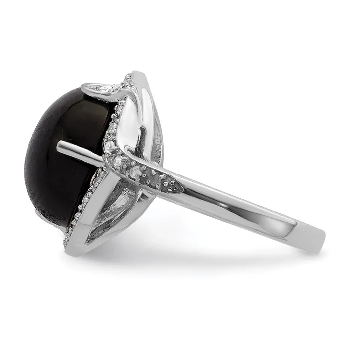 Rings Sterling Silver Rhodiumplated Onyx and Diamond Ring Goldia