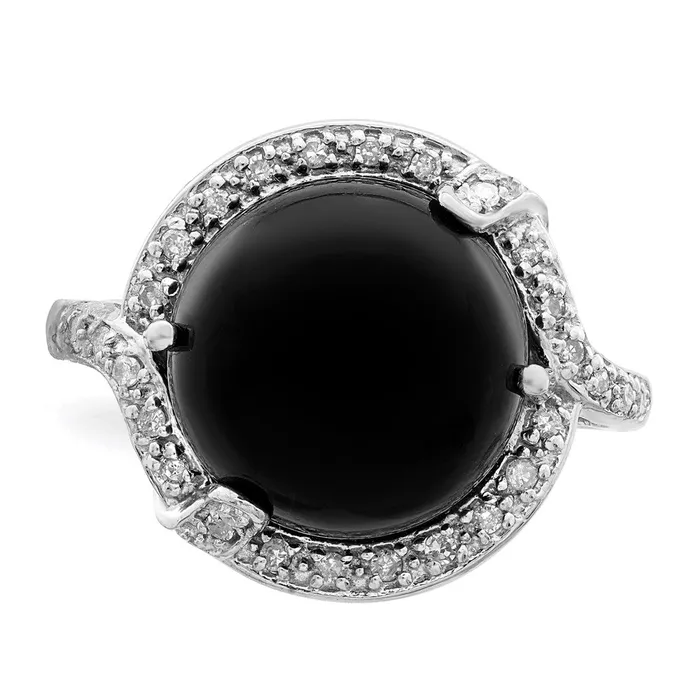 Rings Sterling Silver Rhodiumplated Onyx and Diamond Ring Goldia