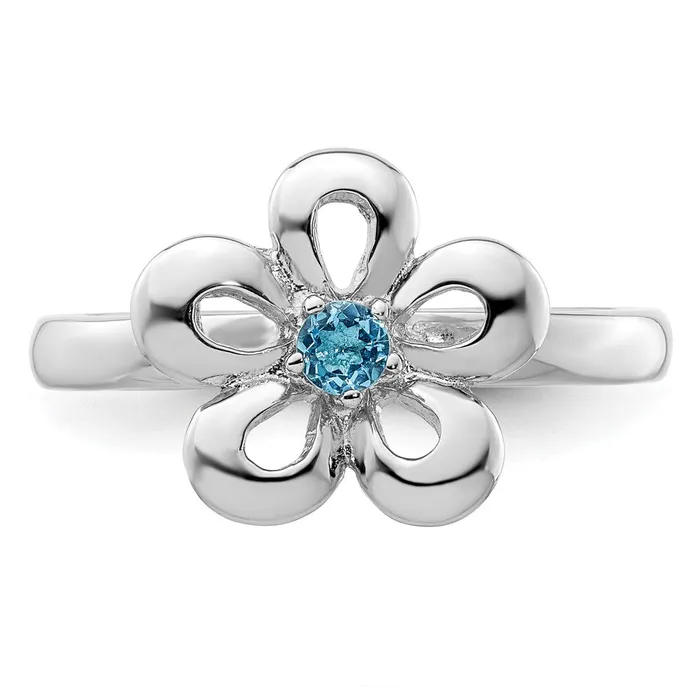 Rings Sterling Silver Stackable Expressions Polished Blue Topaz Flower Ring Goldia