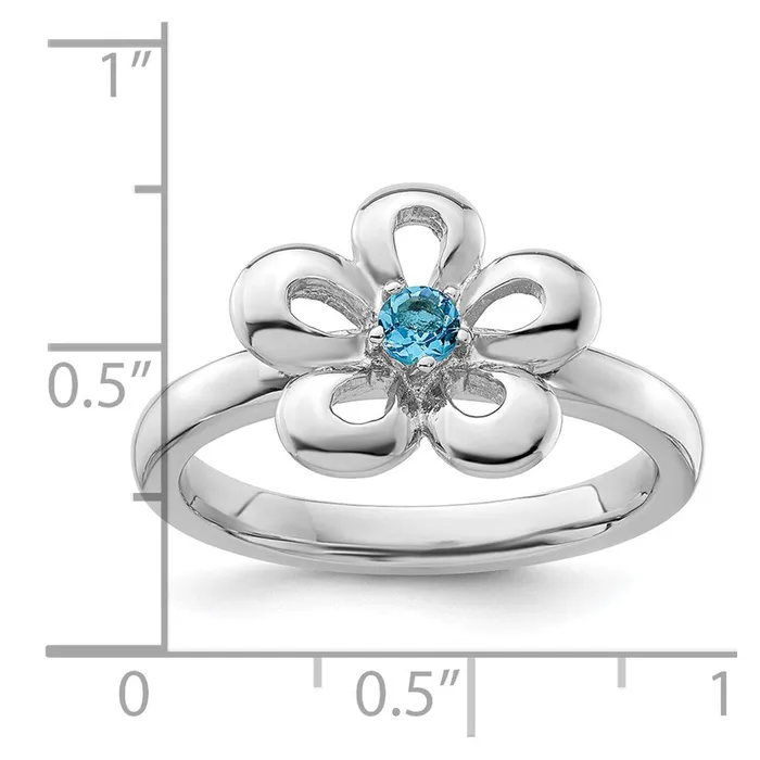 Rings Sterling Silver Stackable Expressions Polished Blue Topaz Flower Ring Goldia