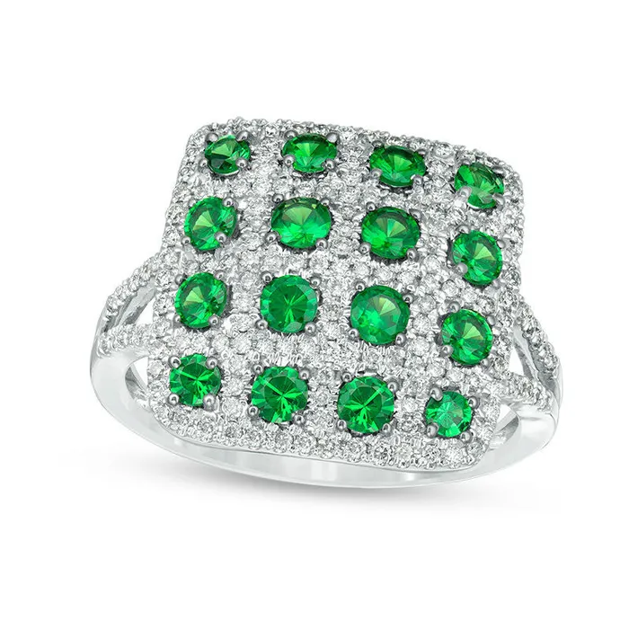 Rings Tsavorite and 050 CT TW Natural Diamond Grid Pattern Split Shank Ring in Solid 14K White Gold Goldia Rings Tsavorite and 050 CT TW Natural Diamond Grid Pattern Split Shank Ring in Solid 14K White Gold Goldia