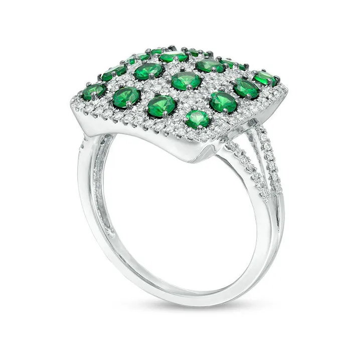 Rings Tsavorite and 050 CT TW Natural Diamond Grid Pattern Split Shank Ring in Solid 14K White Gold Goldia Rings Tsavorite and 050 CT TW Natural Diamond Grid Pattern Split Shank Ring in Solid 14K White Gold Goldia