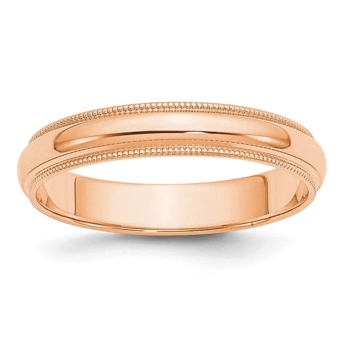 Solid 10K Yellow Gold Rose Gold 4mm Milgrain HalfRound Wedding MensWomens Wedding Band Ring Size 85 Goldia Rings
