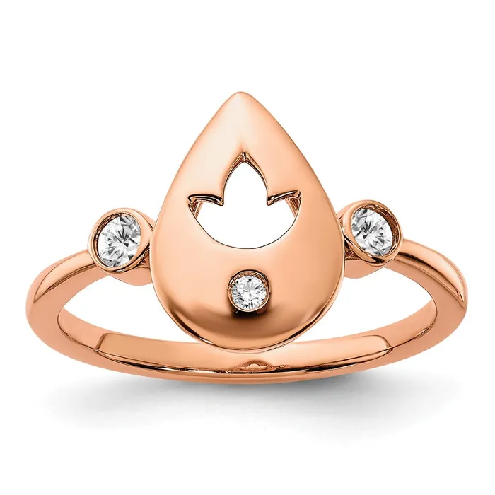 Solid 14k Rose Gold Polished Simulated CZ Teardrop wFlower Ring Goldia Rings Solid 14k Rose Gold Polished Simulated CZ Teardrop wFlower Ring Goldia Rings
