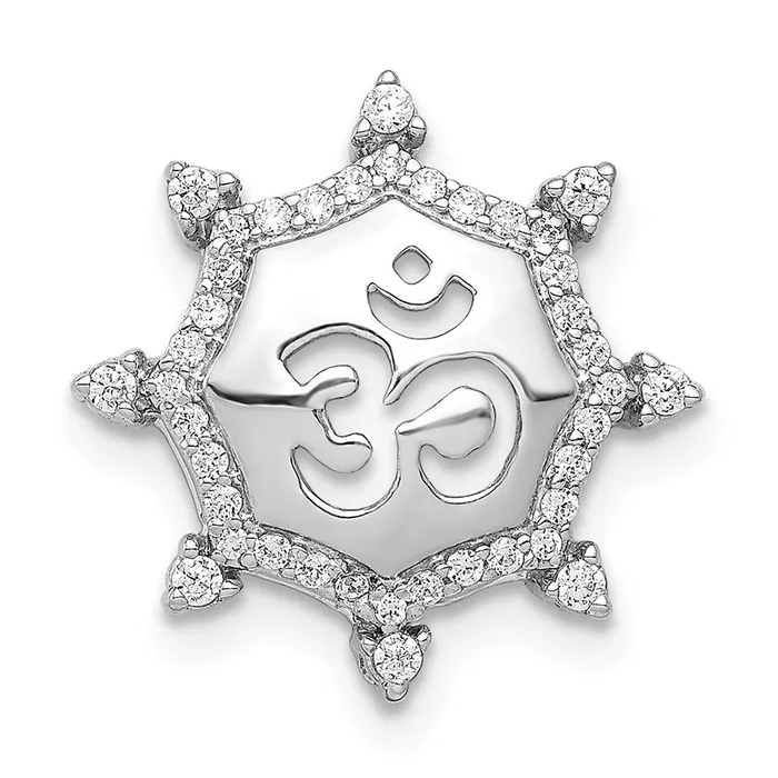 Solid 14k White Gold 15ct Simulated CZ Om Symbol Chain Slide Goldia Necklaces Solid 14k White Gold 15ct Simulated CZ Om Symbol Chain Slide Goldia Necklaces