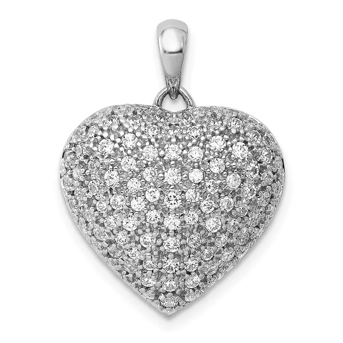 Solid 14k White Gold 1ct Simulated CZ Fancy Heart Pendant Goldia Necklaces