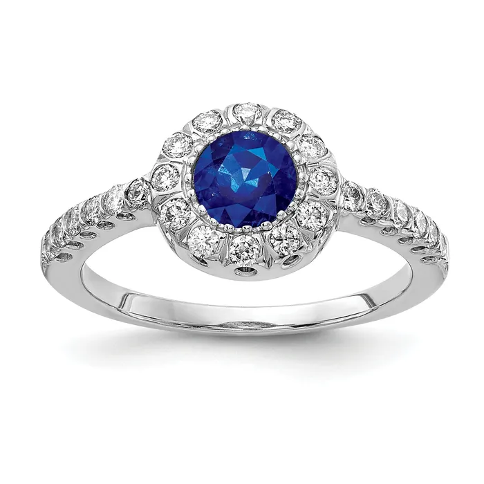Solid 14k White Gold 5mm Simulated Sapphire AAA CZ Ring Goldia Rings
