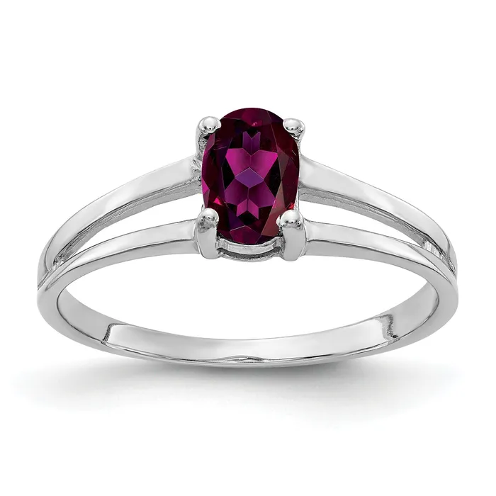 Solid 14k White Gold 6x4mm Oval Rhodolite Simulated Garnet Ring Goldia Rings