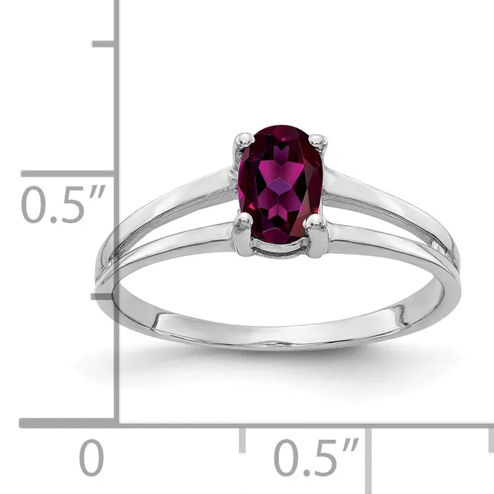 Solid 14k White Gold 6x4mm Oval Rhodolite Simulated Garnet Ring Goldia Rings