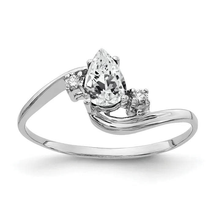 Solid 14k White Gold 6x4mm Pear Cubic Zirconia AA Simulated CZ Ring Goldia Rings Solid 14k White Gold 6x4mm Pear Cubic Zirconia AA Simulated CZ Ring Goldia Rings